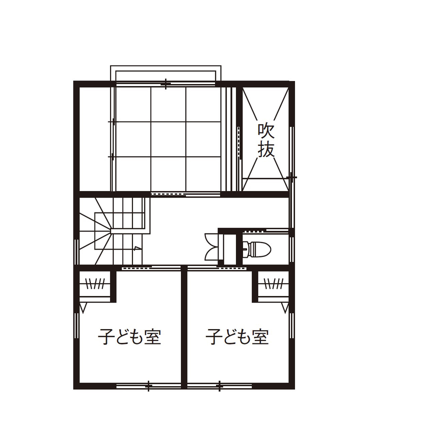 優建築工房 【2000万円台/30坪台/間取り】檜の床にゴロっと寝転がり、薪ストーブの炎を眺める。それだけで幸せな暮らしの間取り図（3LDK）2階