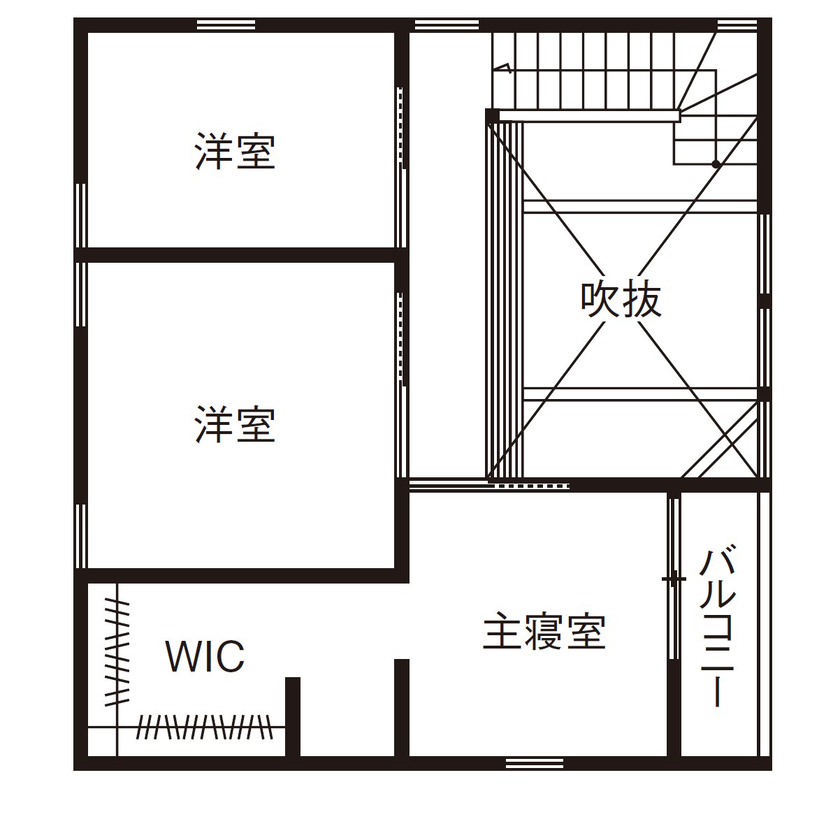 優建築工房 【2000万円台/20坪台/間取り図】眺めのいいリビングの窓辺に造作のベンチで珈琲を楽しめる暮らしの間取り図（3LDK）2階