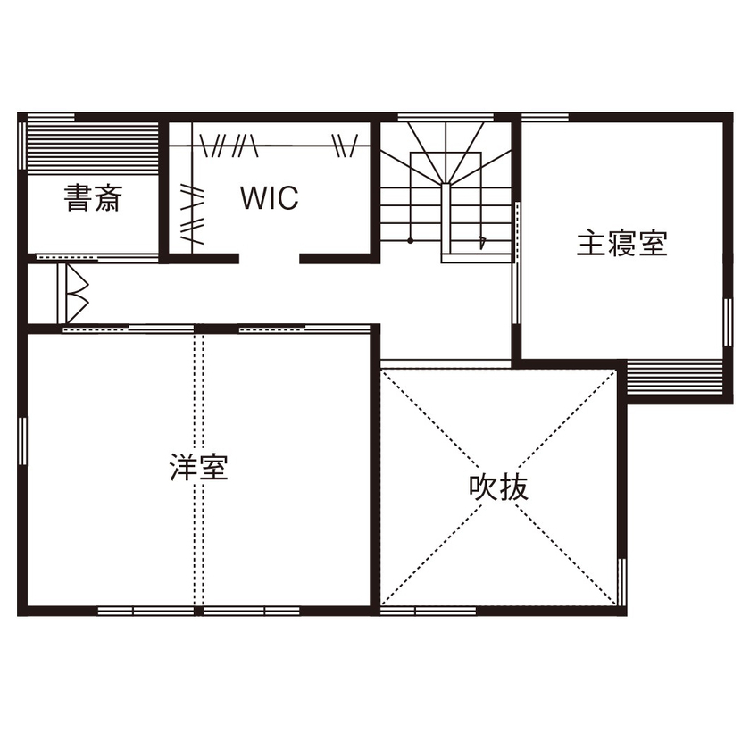 優建築工房 【2000万円台/29坪台/吹き抜け/借景】 庭と縁台デッキが暮らしを彩る、風情豊かな住まいの間取り図（2LDK）2階