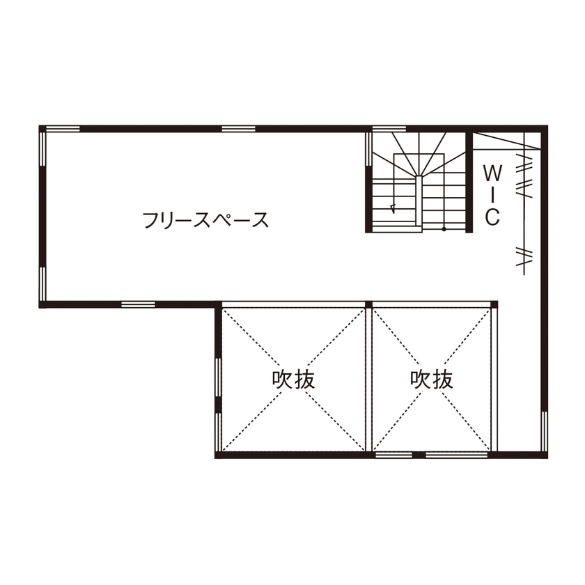 優建築工房 【1000万円台/23坪台/吹き抜け/住宅密集地】南西に開いた、光と風と素材美が響き合う上質な住まいの間取り図（1LDK）2階