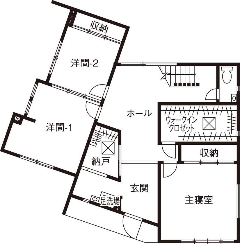 矢島建設工業 【2500～2999万円／吹抜け・3階建て】変形の間取りから生まれる程よい距離感。お手本は海外インテリアの間取り図（4LDK）1階