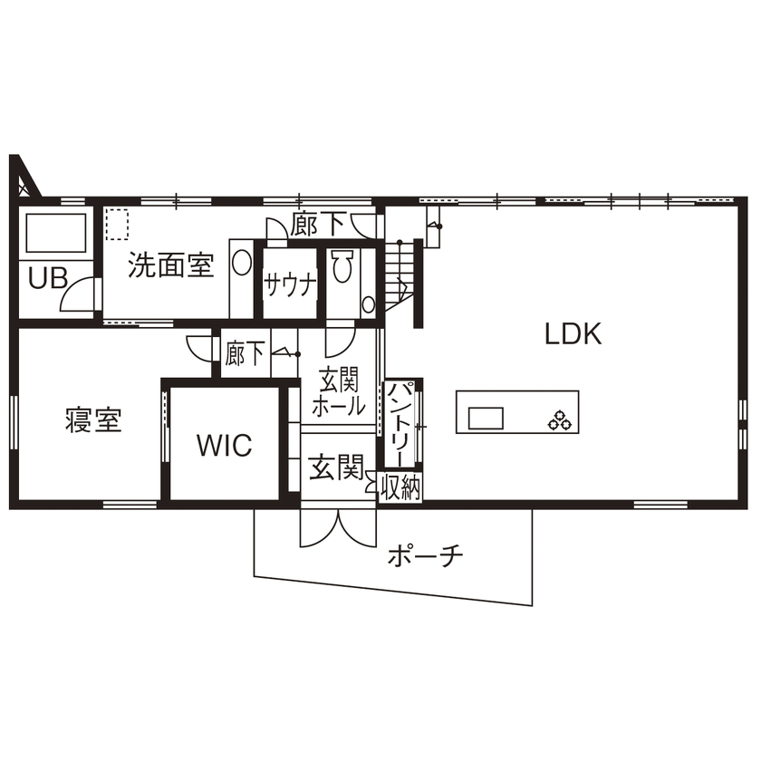 矢島建設工業 【海が見える│吹き抜け│サウナ付き】開放感と非日常を味わう。リゾートの寛ぎを我が家で＜間取り有＞の間取り図（3LDK）1階