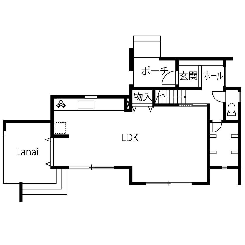 エソラ（アプローズデザイン） 【宝塚市／3000～3500万円／間取り図有】デザインのよさと性能を両立。家の隅々まで快適な全館空調の住まいの間取り図（2LDK+S+F）1階