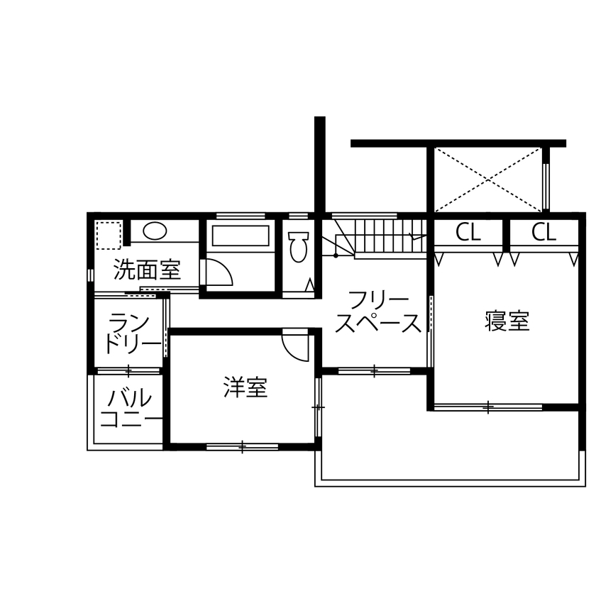 エソラ（アプローズデザイン） 【宝塚市／3000～3500万円／間取り図有】デザインのよさと性能を両立。家の隅々まで快適な全館空調の住まいの間取り図（2LDK+S+F）2階