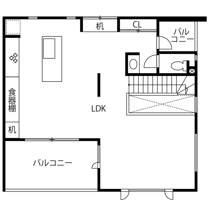エソラ（アプローズデザイン） 【西宮市／3000～3500万円／間取り図有】2階リビングからの絶景を楽しむ。土地探しから叶えたマイホームの間取り図（３LDK＋S）2階