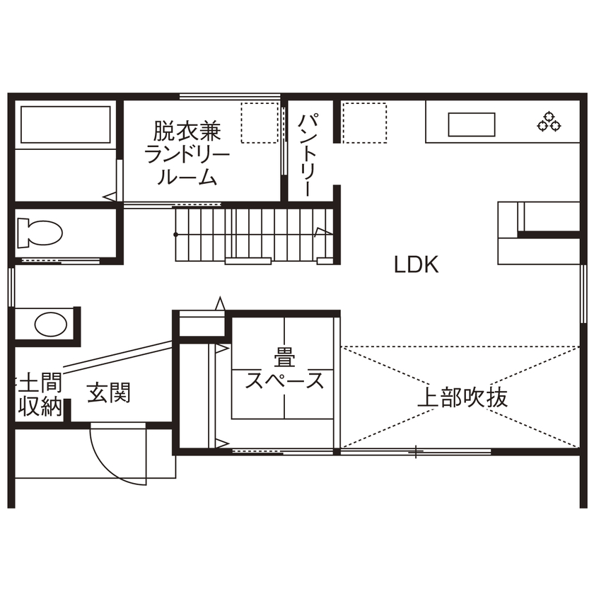 CASA LABO（カーサラボ） by ショーナン・ホーム 【瀬戸市｜30坪未満の２階建て】ムダのない間取りと【ECOボード】で叶えたミニマムで快適な暮らしの間取り図（1LDK＋フリースペース）１階