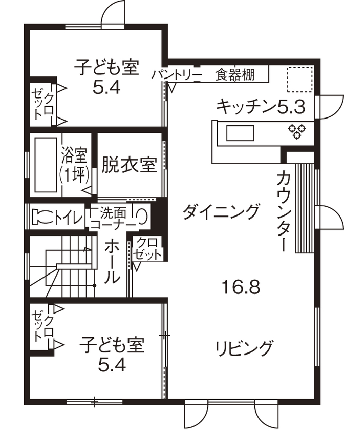 イワクラホーム 【夫婦＋子ども３人/4LDK間取り図/収納充実/趣味部屋】室内からも車が愛でられるビルトインガレージハウスの間取り図（4LDK）２階