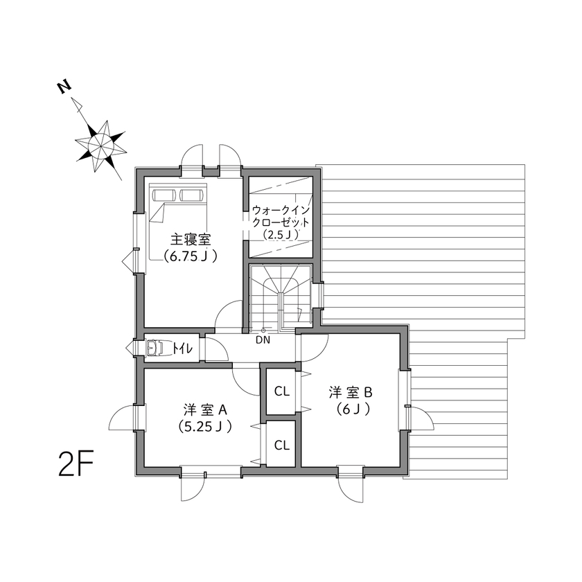 イワクラホーム 【室蘭市/3人家族(子ども1人)/4LDK間取図有】室内からも愛車を眺められるバイク用のビルトインガレージの家の間取り図（4LDK）2階