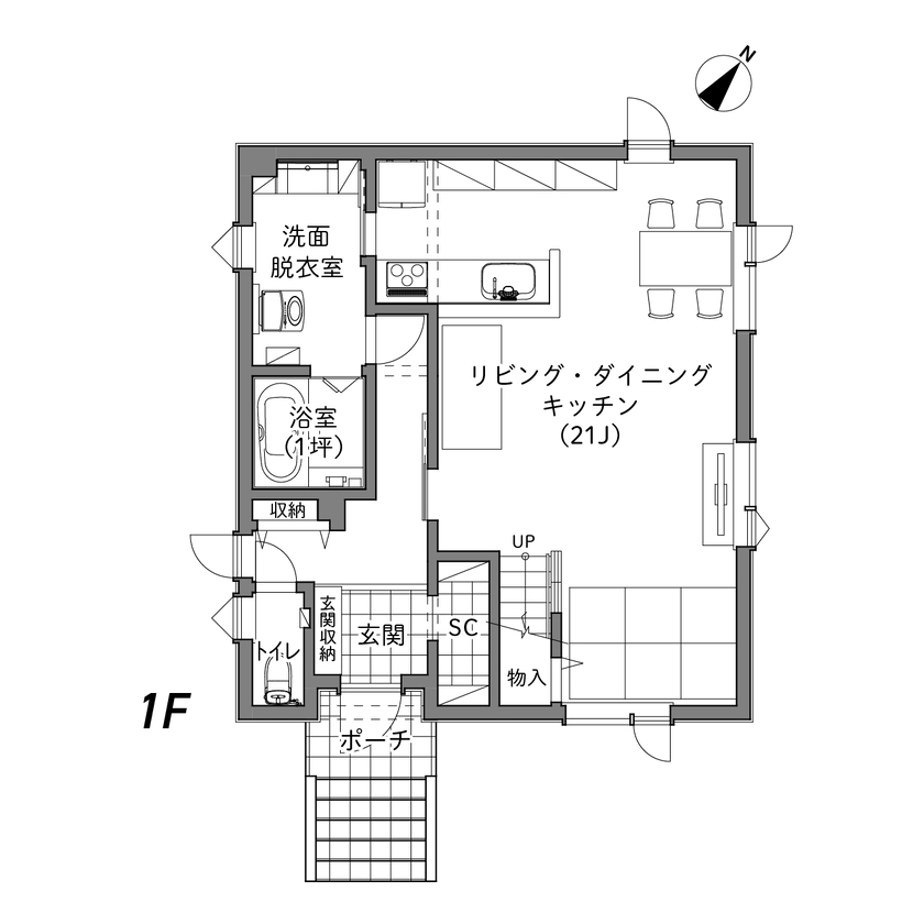 イワクラホーム 【江別市／4人家族】家族みんなが笑顔になる、広々リビングの家の間取り図（3LDK）1階