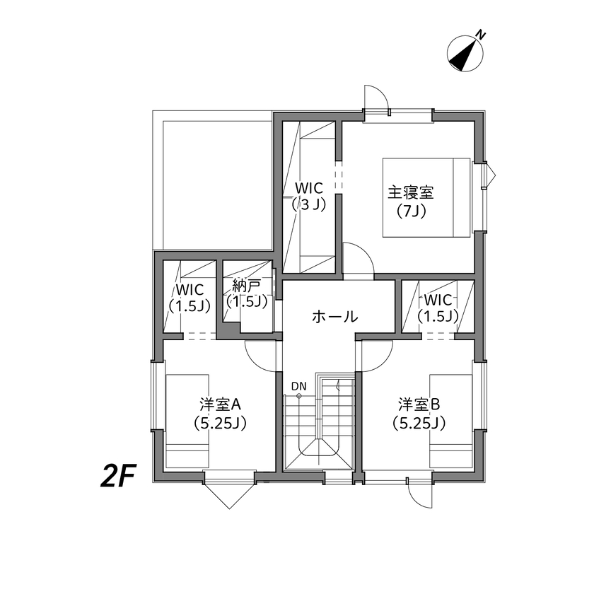 イワクラホーム 【江別市／4人家族】家族みんなが笑顔になる、広々リビングの家の間取り図（3LDK）2階