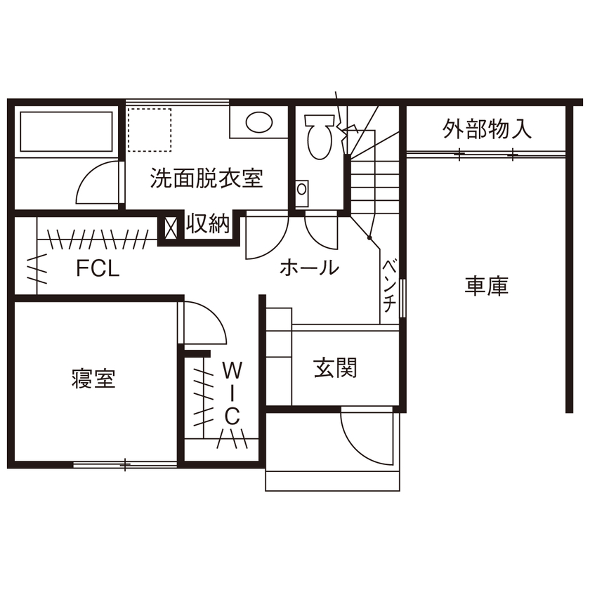 ROOTS 【越谷市/3階建て/間取り図】22.9坪の狭小地とは思えないほど広く開放的！ルーフバルコニー付きの住まいの間取り図（3LDK）1階