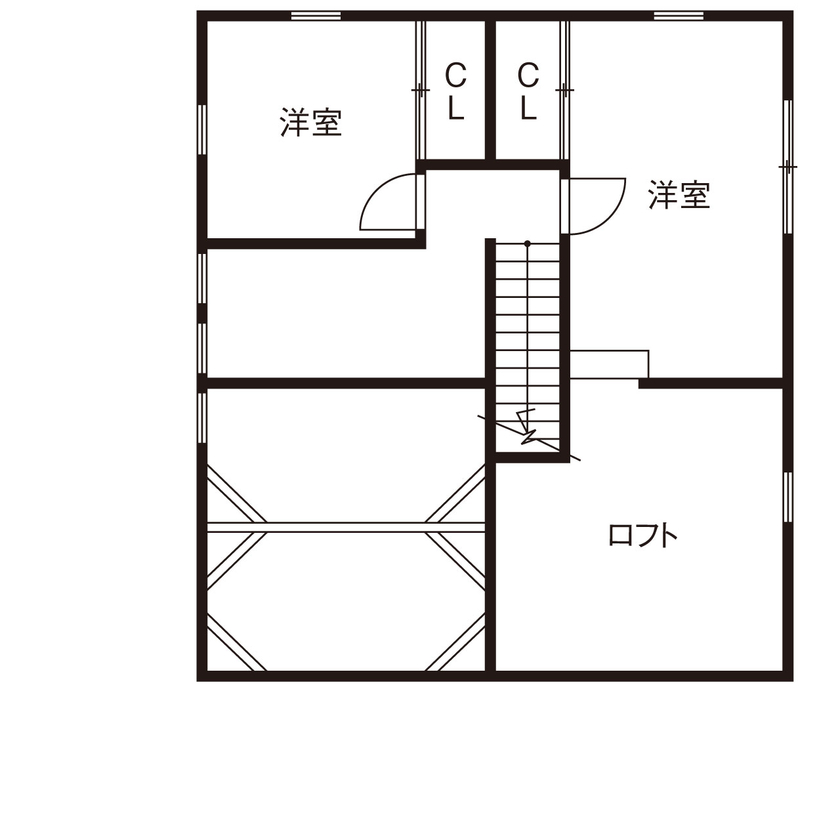 studio＊mag（スタジオマグ） 【1000万円台/28坪/平屋プラスα】吹き抜けとウッドデッキの開放感！自然を感じ暮らすロフト付き半平屋の家の間取り図（3LDK）2階