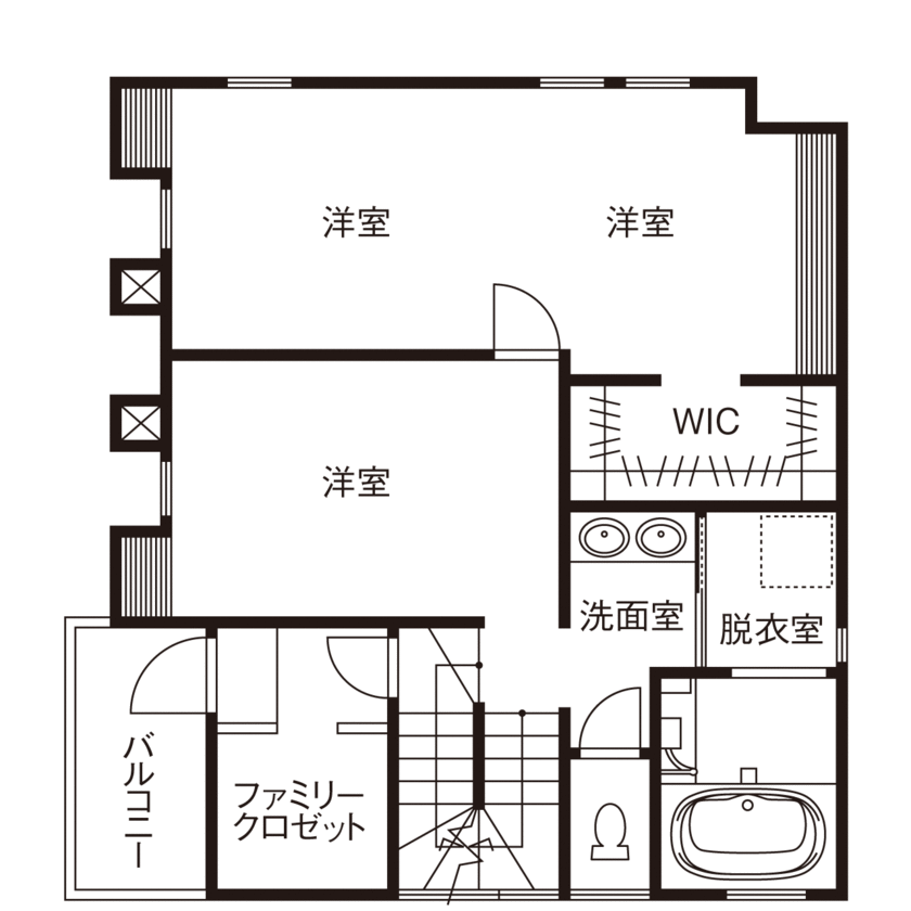ハスカーサ　ポラスグループ 【4000万円台/二世帯住宅/完全分離型/間取り図あり】エーゲ海の街並みを彷彿とさせる美しい白い3階建ての家の間取り図（1LDK+1LDK）2階子世帯
