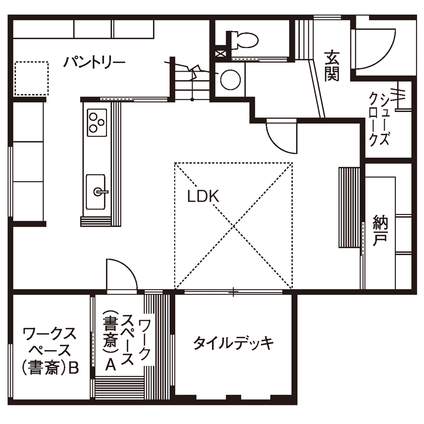 ハスカーサ　ポラスグループ 【4000万円台/30坪台/職住一体/間取り図あり】理想と向き合い丁寧に実現。洗練さとぬくもりに包まれた家の間取り図（5LDK）1階