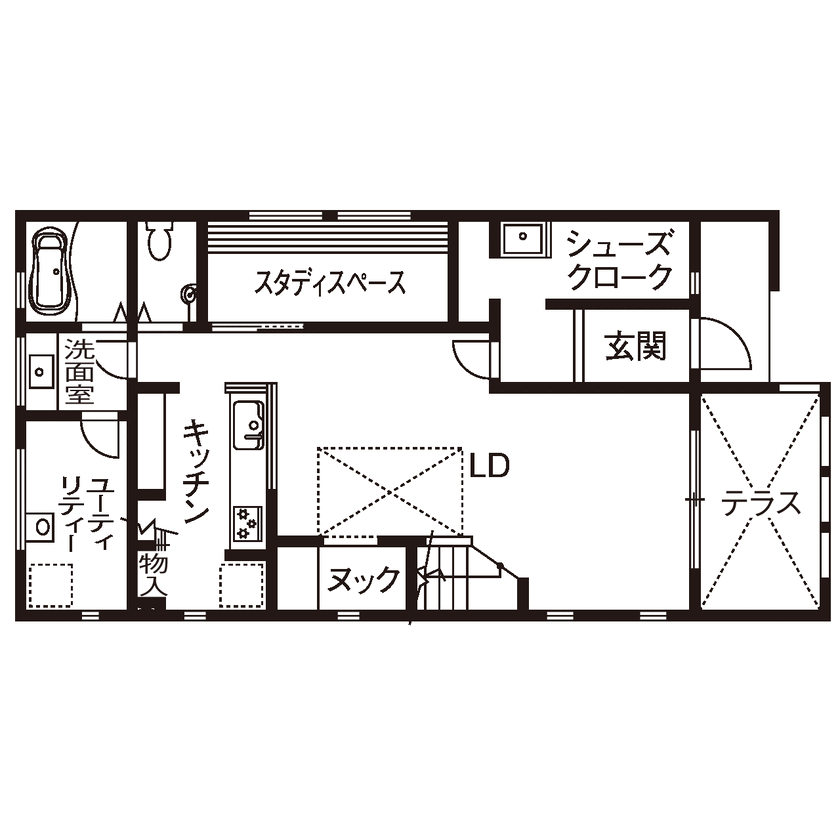 ハスカーサ　ポラスグループ 【3000万円台/40坪台/吹抜け/間取り図あり】大好きな作家の世界観をカタチに。子育てにも優しい理想の家の間取り図（4LDK）1階