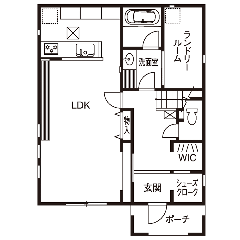 ハスカーサ　ポラスグループ 【2000万円台/30坪台/間取り図あり】憧れの北欧スタイルへ。デザインと高性能を両立した、三角屋根の家の間取り図（3LDK）1階