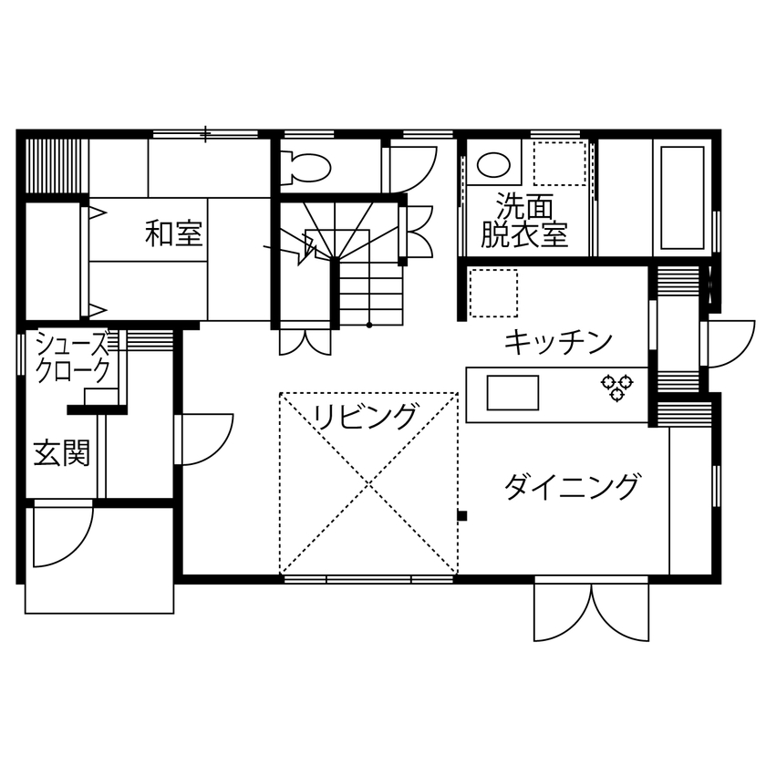 花みずき工房 【静岡｜北欧風｜吹抜け｜2400万円｜間取図あり】光と風がたっぷり注ぐ、"甘すぎない"北欧テイストの住まいの間取り図（3LDK）１階