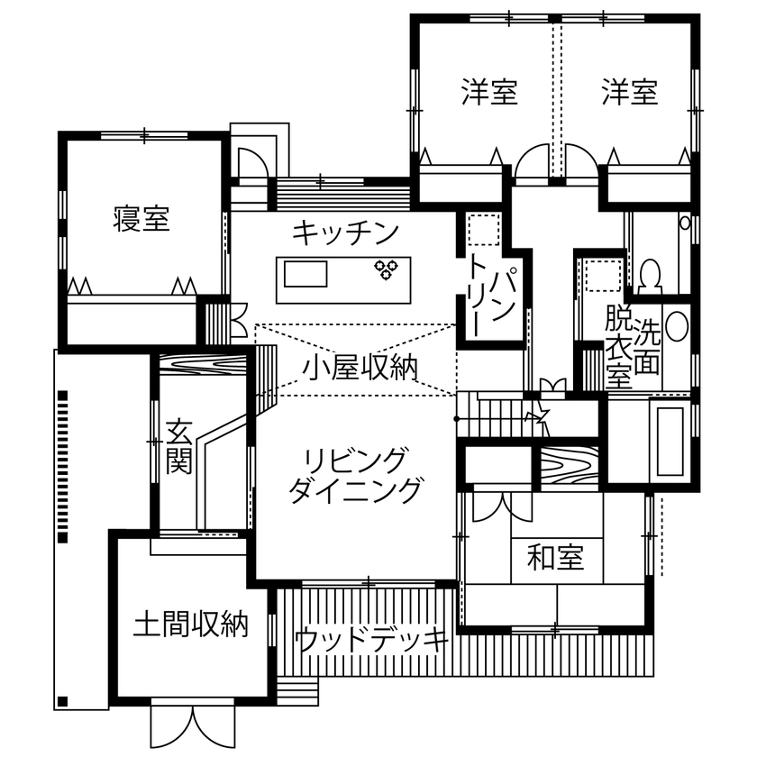 花みずき工房 【静岡｜平屋｜2000万円台｜間取図あり】幼い頃に暮した「庭のある日本家屋」をイメージした和モダンの平屋の間取り図（3LDK）１階