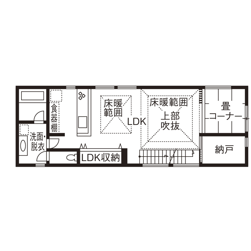 丸山建設（Ｅ‐ＨＯＭＥ一級建築士事務所） 【愛知県/2000万円台/おしゃれなシンプルモダン/間取図有】天井高5ｍの吹抜け&2階リビングは最高です！の間取り図（4LDK）2階