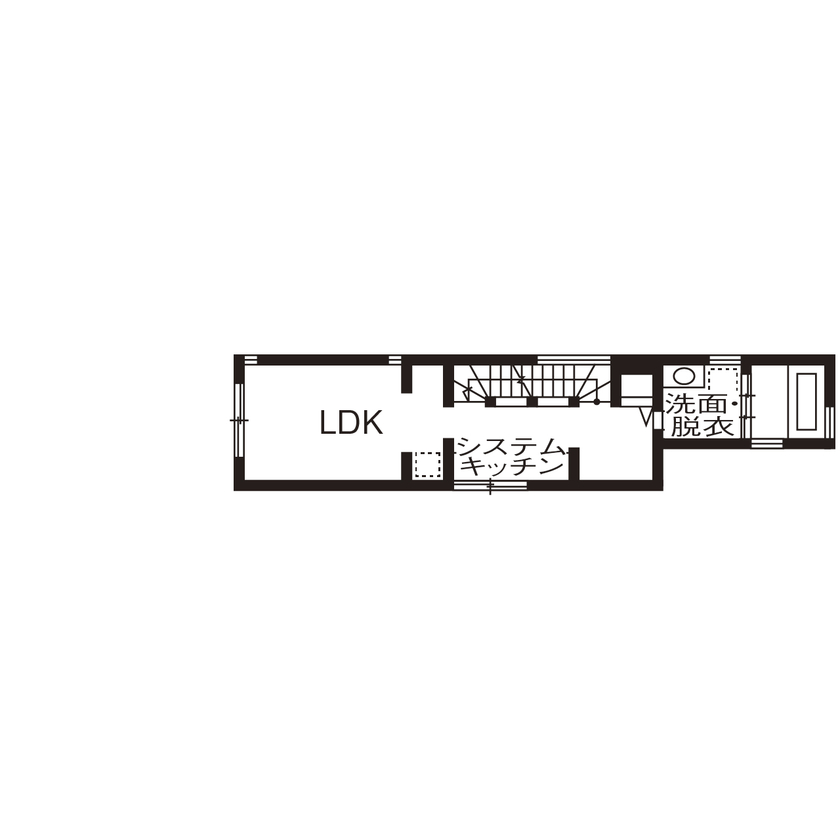 丸山建設（Ｅ‐ＨＯＭＥ一級建築士事務所） 【間口3.8ｍ/店舗併用/3階建/間取図/狭小】間口3.8ｍの狭小住宅。高い強度を叶える木造フレーム工法の家の間取り図（2LDK）2階
