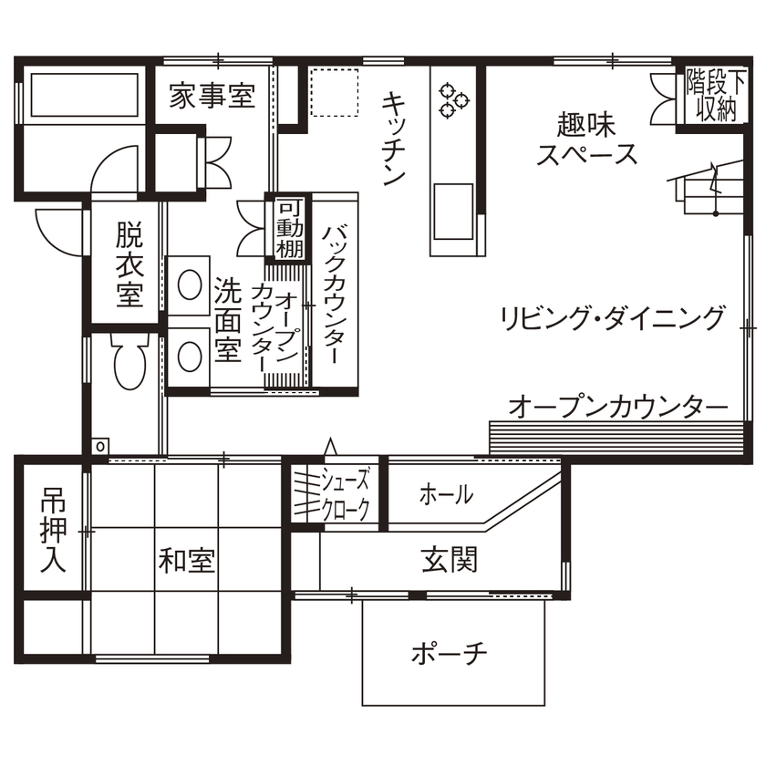 丸山建設（Ｅ‐ＨＯＭＥ一級建築士事務所） 【愛知県/2000万円台/スキップフロア/間取図】吹抜け&スキップフロアにワクワク！居心地のいいオシャレな家の間取り図（3LDK）1階