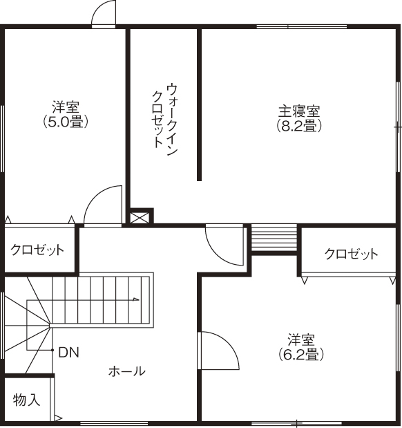 匠建(たっけん）コーポレーション 【札幌市　32.44坪　４人家族　全室床暖房】アイデア収納で室内すっきり。インテリアの色合いもモダンな家の間取り図（4LDK）2階