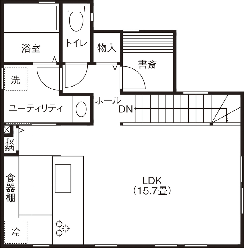 匠建(たっけん）コーポレーション 天井を全面木目柄でコーディネートした、ナチュラルテイストあふれる2階リビングの家の間取り図（3LDK）2階