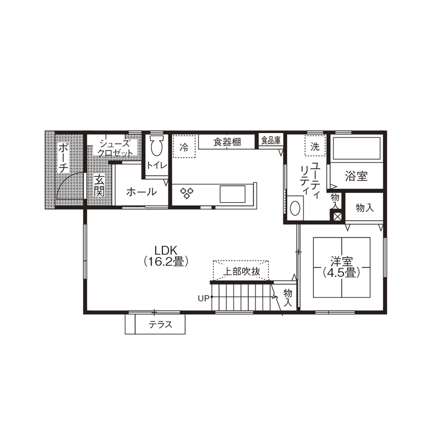 匠建(たっけん）コーポレーション 【札幌市　39坪　4人家族　全室床暖房】2WAYのシューズクロゼットや床暖房のやさしい暖かさが魅了の間取り図（4LDK）1階