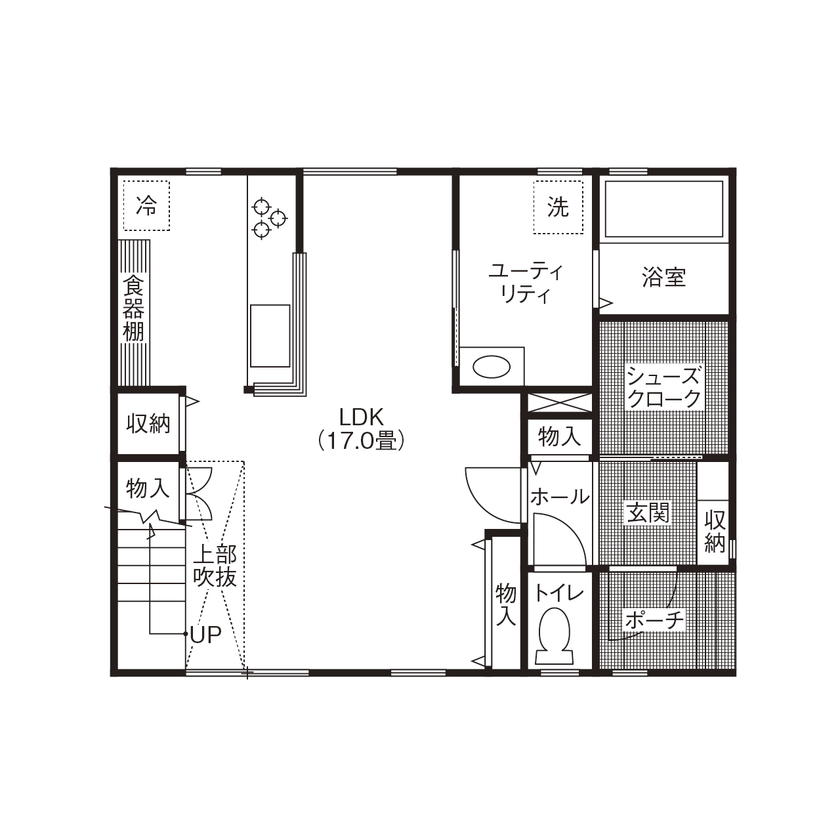 匠建(たっけん）コーポレーション 【札幌市　30坪　３人家族　全室床暖房】心地良い開放感と全室床暖房。収納充実。インテリアもモダン！の間取り図（3LDK）1階