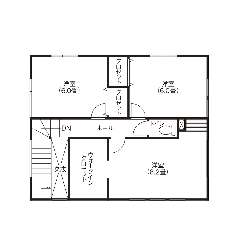 匠建(たっけん）コーポレーション 【札幌市　30坪　３人家族　全室床暖房】心地良い開放感と全室床暖房。収納充実。インテリアもモダン！の間取り図（3LDK）2階