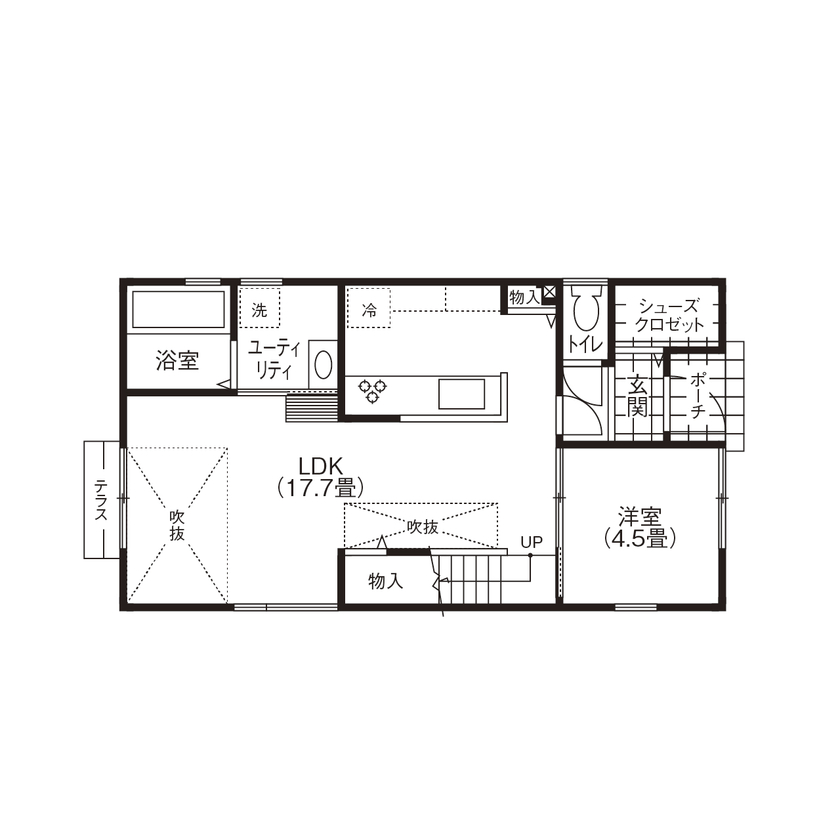 匠建(たっけん）コーポレーション 【札幌市　30坪　３人家族　全室床暖房】安心して見守れる子育て設計。床暖房や吹抜けで広々明るくの間取り図（4LDK）1階