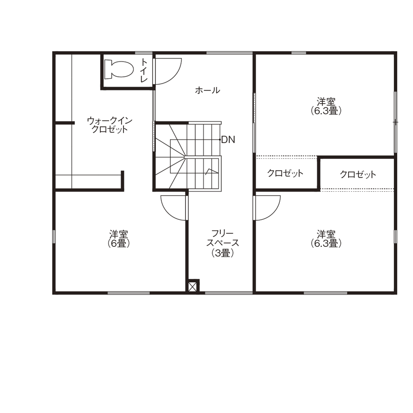 匠建(たっけん）コーポレーション 収納と開放感を両立した、シンプルモダンの家の間取り図（3LDK）2階