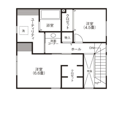 匠建(たっけん）コーポレーション 【札幌市　29.8坪　夫婦】存在感のあるキッチンが中心。室内窓は、空間と家族をつなげるの間取り図（3LDK）2階