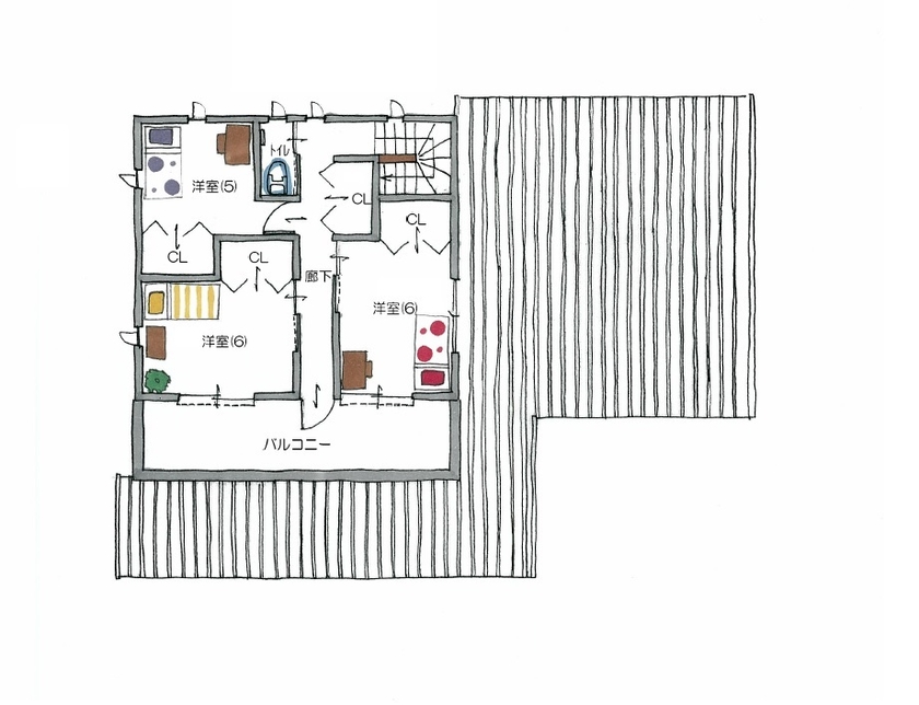 サティスホーム 【四日市/インナーガレージ/間取り図有】仕事着でも気兼ねなく使える家族用玄関と動線のある家の間取り図（4LDK）2階