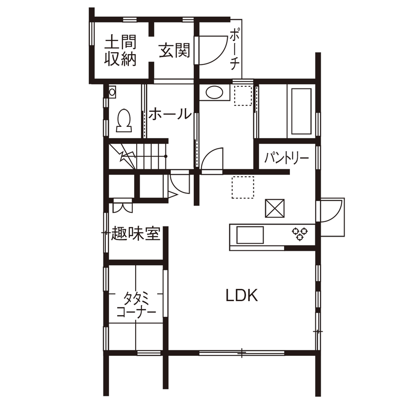 サティスホーム 【鈴鹿市×1000万円台×間取図あり】「私の大好きなアメリカン雑貨が似合うビンテージカフェスタイルの家」の間取り図（3LDK）1階
