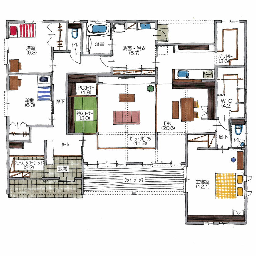 サティスホーム 【鈴鹿市×平屋×ダウンフロアリビング×間取図あり】「同社で建てた親戚も太鼓判。だから迷わず依頼！」の間取り図（3LDK）