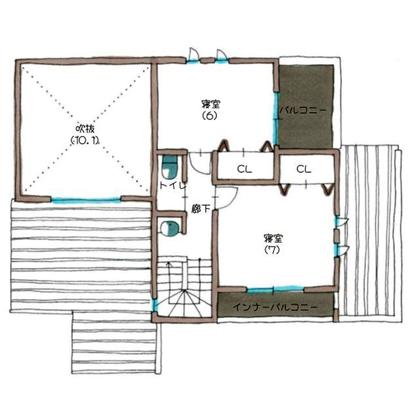 サティスホーム 【間取り図有×2000万円台×吹抜けリビング】庭も一体で、愛犬と伸びやかに暮らすキューブ型外観の家の間取り図（2LDK）2階