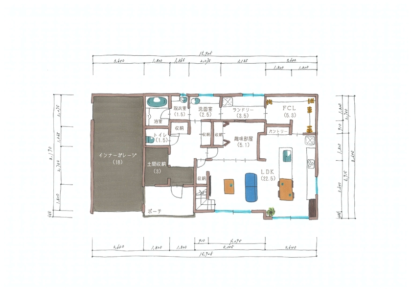 サティスホーム 【間取り図有×2000万円台×インナーガレージ×吹き抜けリビング】デザインも素材も！理想を全て叶えた家の間取り図（5K以上）1階