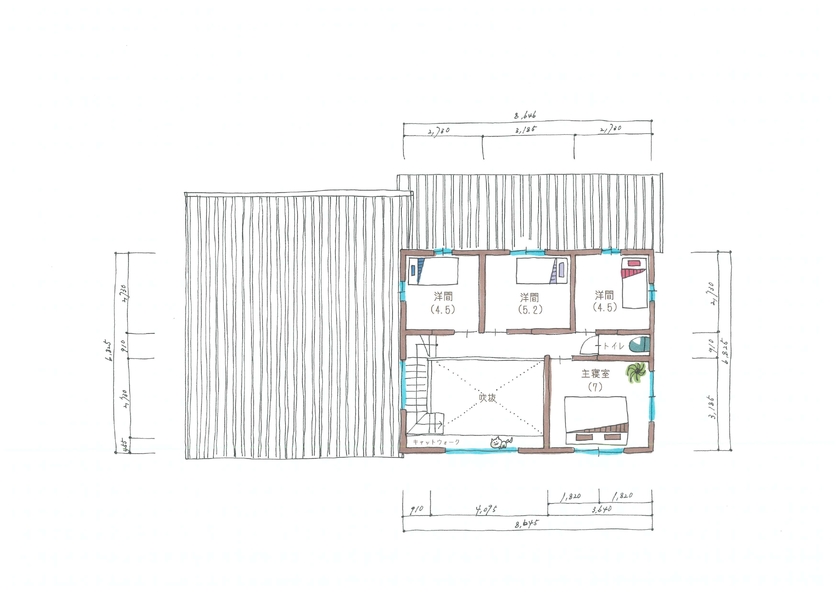 サティスホーム 【間取り図有×2000万円台×インナーガレージ×吹き抜けリビング】デザインも素材も！理想を全て叶えた家の間取り図（5K以上）2階