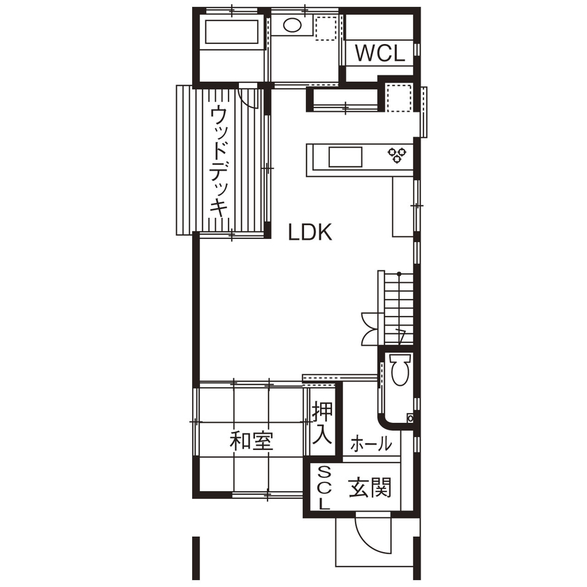 じょぶ 【大阪/3000万円台/30坪台】北向きでも光の入れ方を工夫し、心地よく光を浴びて季節を感じるシンプルな家の間取り図（3LDK）1階