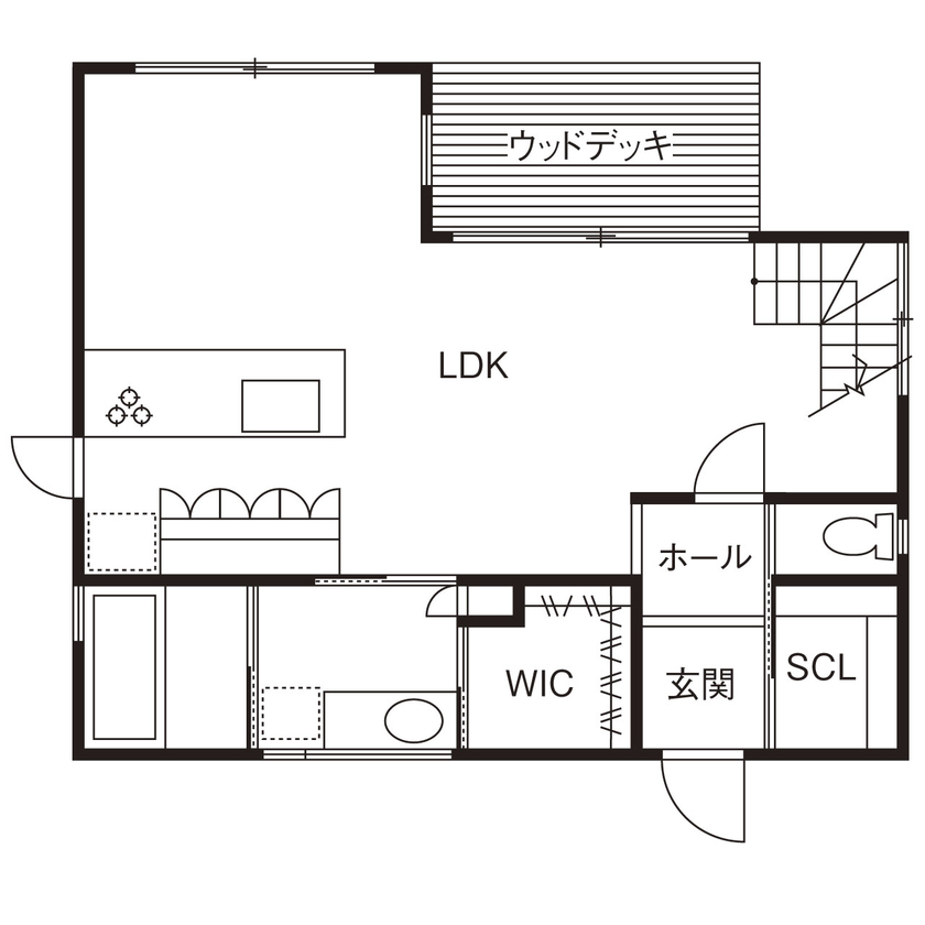 じょぶ 【兵庫/3000万円台/間取図有/20坪台】高台から景色を楽しむ 家無垢の杉床やレトロガラスの建具でカフェ風にの間取り図（3LDK）1階