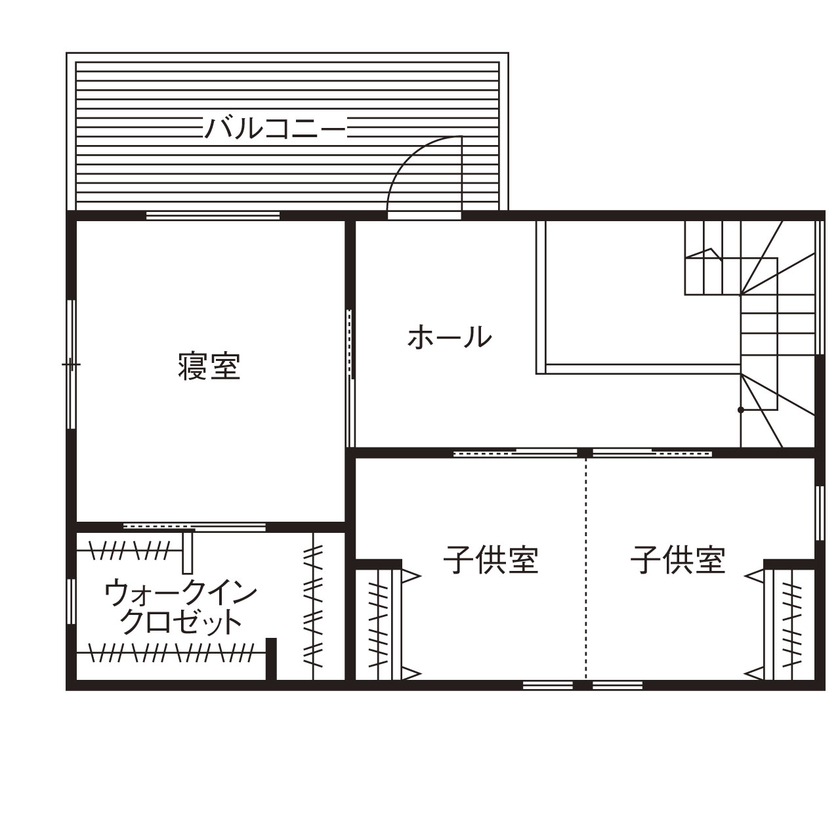 じょぶ 【兵庫/3000万円台/間取図有/20坪台】高台から景色を楽しむ 家無垢の杉床やレトロガラスの建具でカフェ風にの間取り図（3LDK）2階
