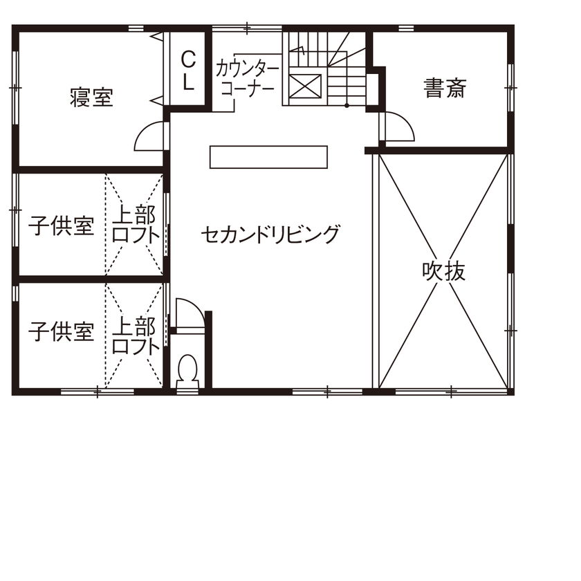 じょぶ 【奈良/4000万円台/50坪台】SE構法。耐震等級３を保ちながら、ガラス張り×吹抜けでダイナミックな開放感をの間取り図（4LDK）2階