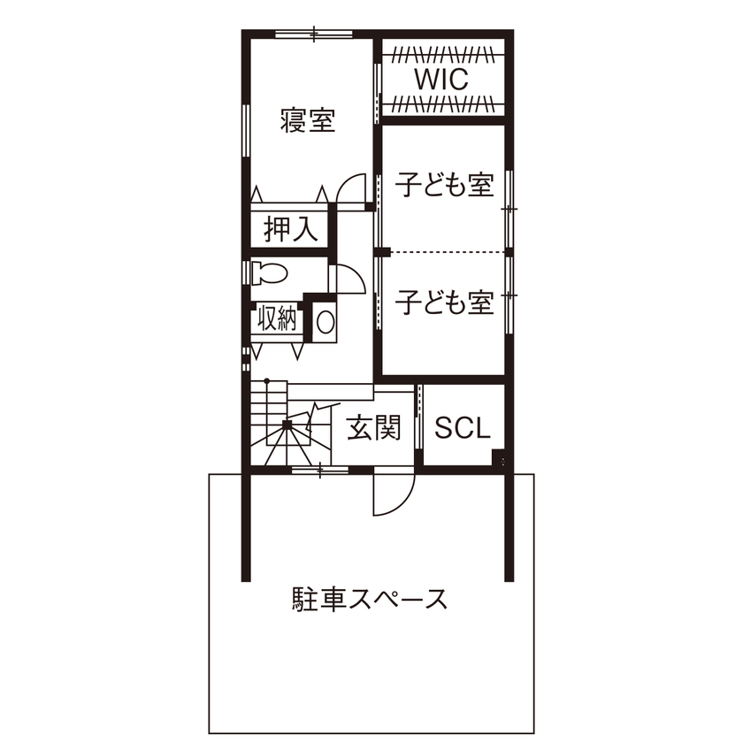 じょぶ 【2000万円台後半】2階LDKに大開口と勾配天井を。住宅密集地を感じさせない、空を身近に感じられる住まいの間取り図（3LDK）1階
