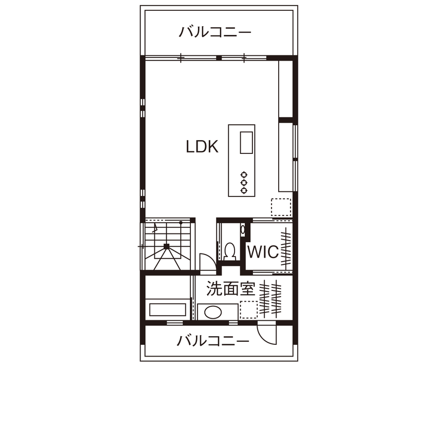 じょぶ 【2000万円台後半】2階LDKに大開口と勾配天井を。住宅密集地を感じさせない、空を身近に感じられる住まいの間取り図（3LDK）2階