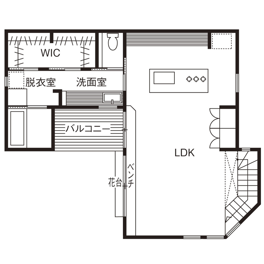 じょぶ 【大阪/4000万円～/ガレージ/ZEH/30坪台】SE構法で2階リビングを開放的に パッシブデザイン効果で心地よくの間取り図（3LDK＋和室（書斎））2階