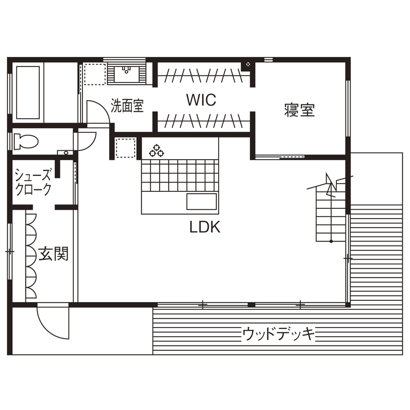 じょぶ 【兵庫/3000万円台前半/間取図有/20坪台】SE構法の特性を活かして叶えた大空間が心地いい、平屋風の住まいの間取り図（２LDK＋書斎）1階