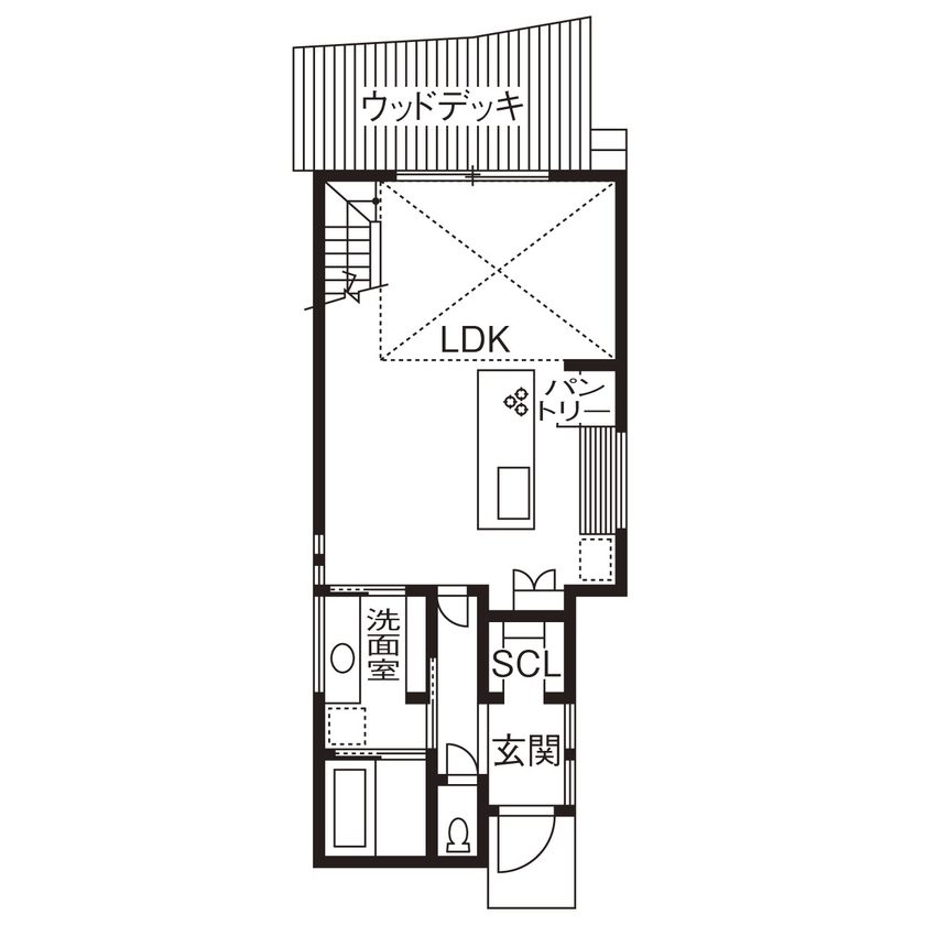 じょぶ 【大阪/3000万円台前半/30坪台】SE構法ならではの技術×設計力で北向きリビングを明るく開放的にの間取り図（2LDK）1階