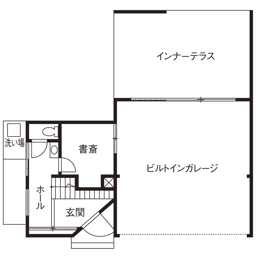 じょぶ 【大阪/4000万円～/ビルトインガレージ】SE構法で叶えた大空間、大開口のガレージハウスの間取り図（3LDK）1階