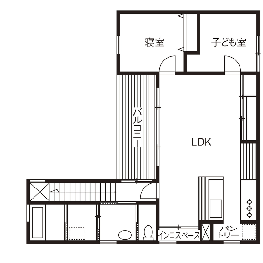 じょぶ 【大阪/4000万円～/ビルトインガレージ】SE構法で叶えた大空間、大開口のガレージハウスの間取り図（3LDK）2階